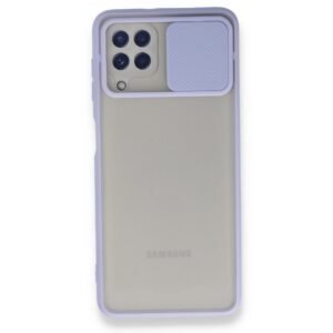 Samsung A22 - Sürgülü Kapaklı Kılıf - Lila & Şeffaf