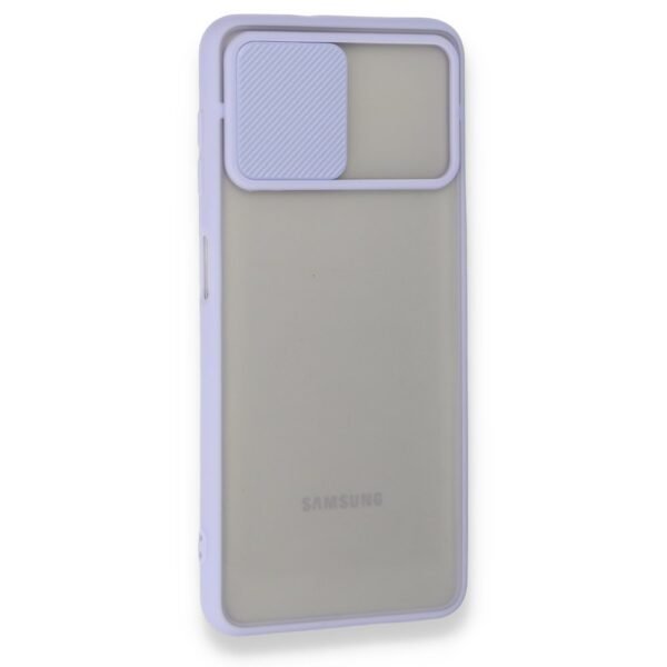 Samsung A22 - Sürgülü Kapaklı Kılıf - Lila & Şeffaf - Görsel 2